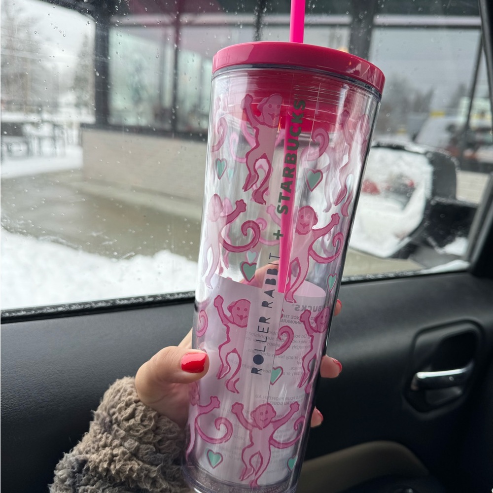 Starbucks Pink Roller Rabbit Tumbler with Monkeys
